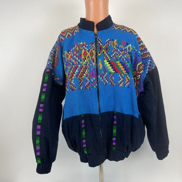 Hand Quilted Spliced Bomber Jacket Multi Color Size L - Picture 2 of 4